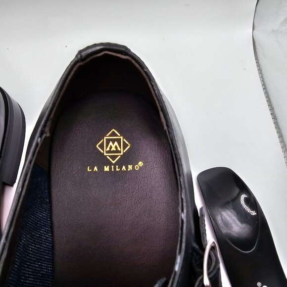 NWOB Men's La Milano Black Leather Plain Toe Double Monk Strap Shoes‎ Size 11 - Picture 8 of 11